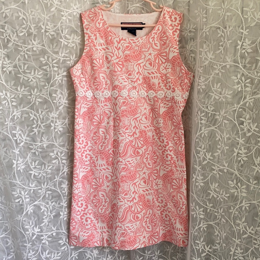 Vineyard Vines Pink & White Shift Dress Seahorses
